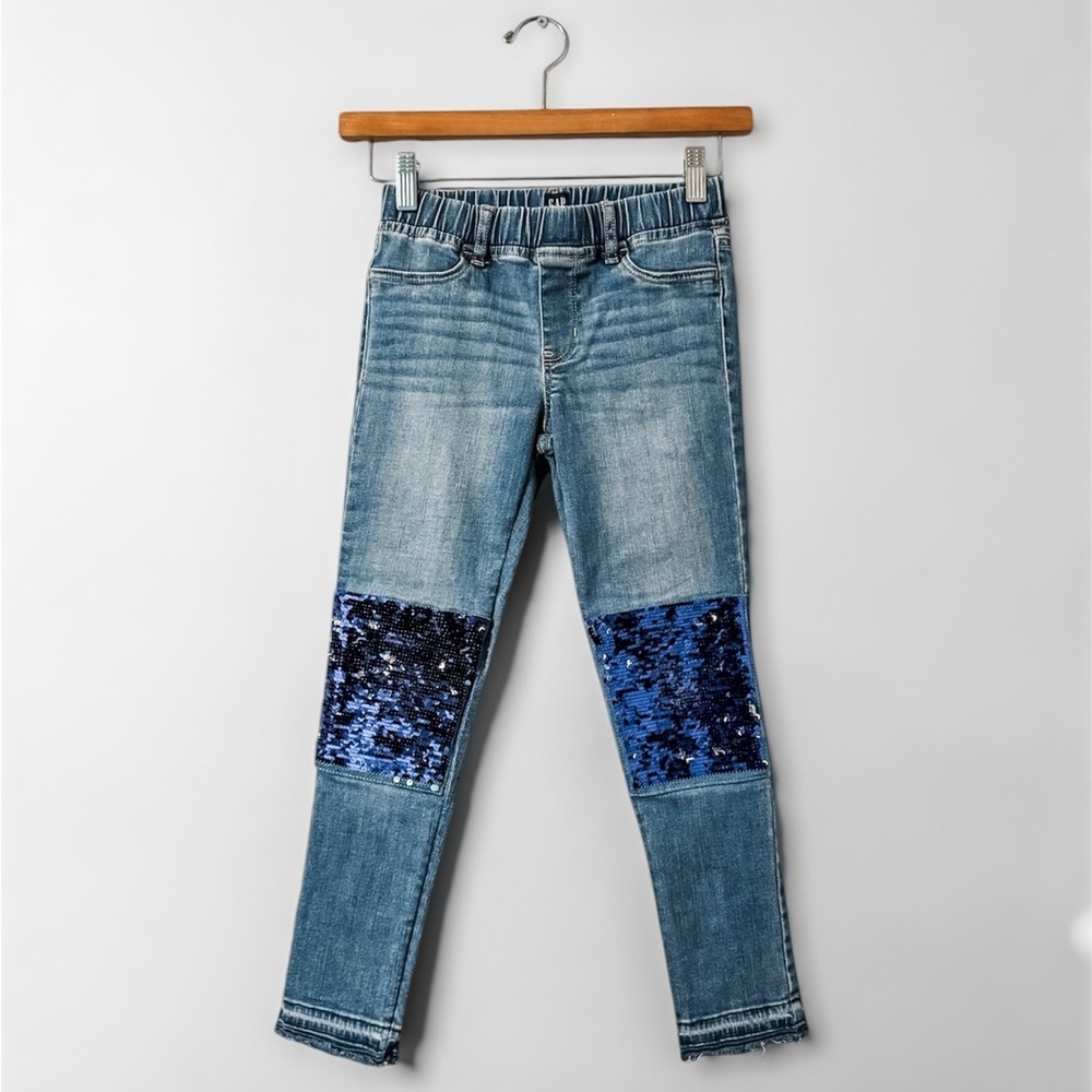 GAP Kids Blue Denim Jeans Sequin Patch Size 10 Regular Stretch Jegging Ankle